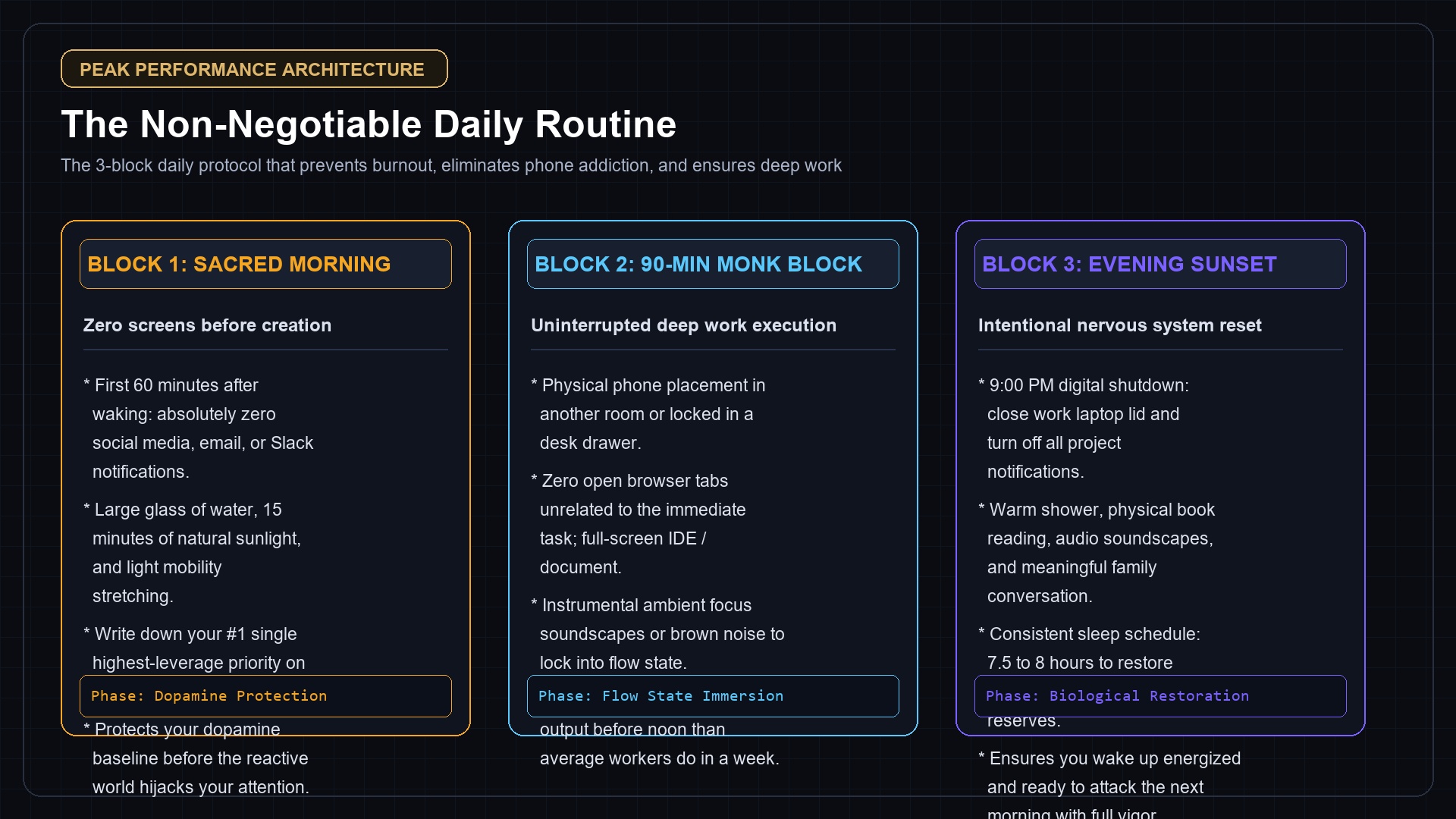 Daily Discipline Architecture: Morning, Deep Work, and Evening Rituals