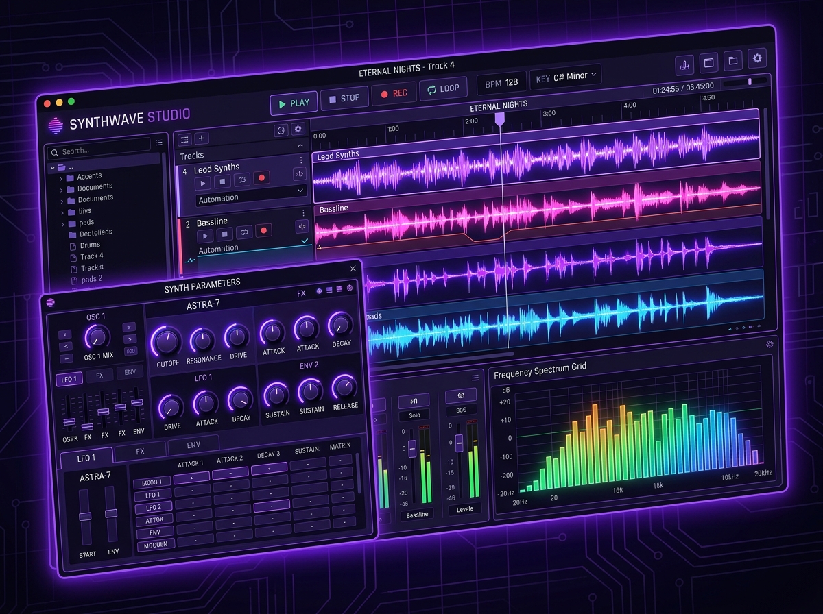 Synthwave Studio Ambient Music & Focus Workstation